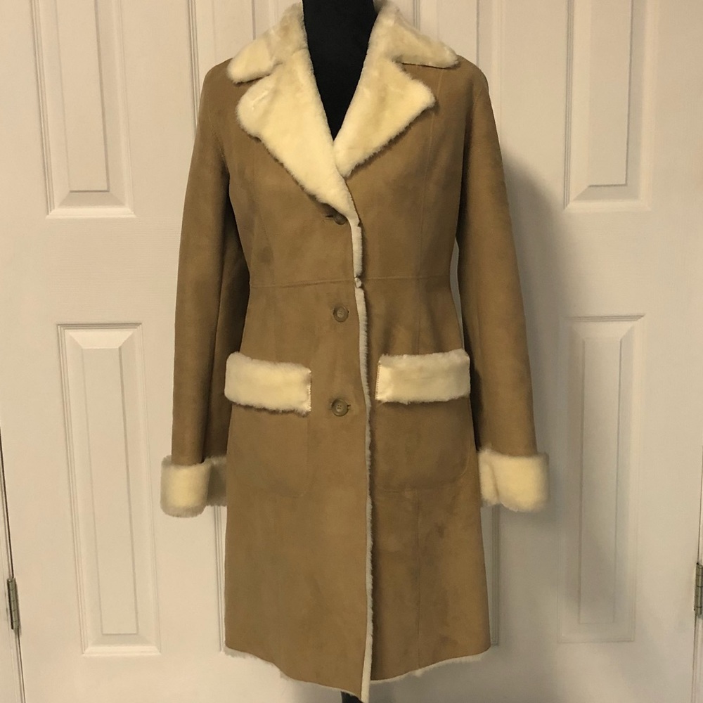 Ann Taylor Loft Beige Faux Suede Winter Fur Coat